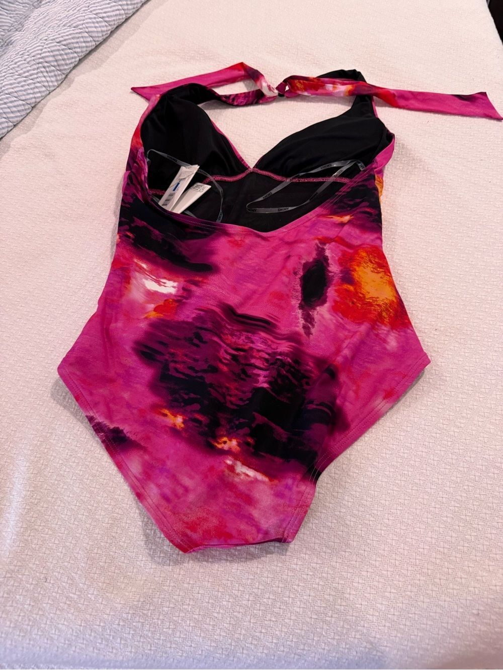 DKNY Boho Pink mixed Halter One-Piece Swimsuit - Picture 6 of 8